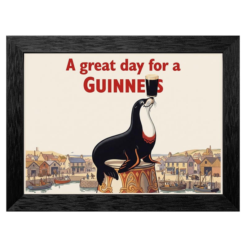 Vintage Sea Lion Balancing Guinness Glass Framed Art, Retro ...