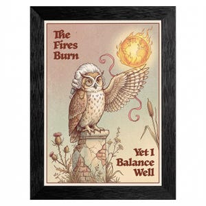 Victorian Owl Powdered Wig Monocle Framed Print, Macabre Illustration, Dark Academia Home Decor