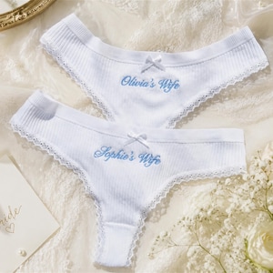 Custom Lace Underwear, Personalized Cotton Thong – Custom Embroidered Name, Bridal Lingerie, Honey Moon Gift,Wedding Gift