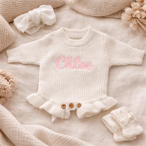 Personalisierte Baby Coming Home Outfit, benutzerdefinierte Neugeborenen Strick-Set, gesticktes Baby Name Outfit, Babypartygeschenk, Krankenhaus Outfit
