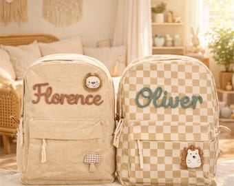 Mochila de pana personalizada: mochila escolar con nombre personalizado para niños, mochila preescolar para niños pequeños, regalo de vuelta al cole para niños y niñas.