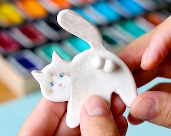 Hand-sculpted Cat Butt Magnet, Movable Clay Kitty Decor, Kawaii Cat Gift