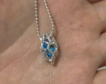 Ocean Wave Blue Topaz Necklace, Irregular Silver Alloy Pendant, Whimsical Fairycore Jewelry Gift