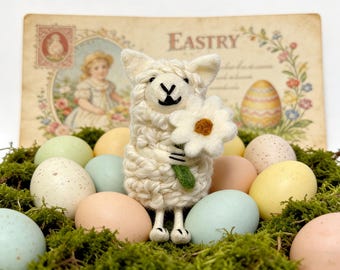 Whimsical Easter Lamb Ornament Handcrafted Farmhouse Decoration Wool Felt, Gift for Girls