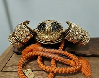 Vintage Japanese Samurai Kabuto Helmet, Alloy Gilt General Helmet Ornament, Traditional Bushi Armor Display