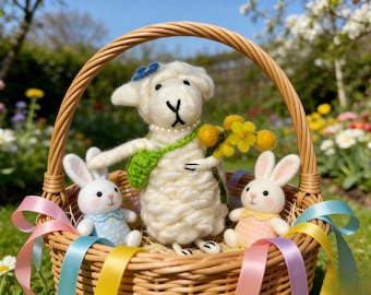 Dainty Lamb Ornament with Blue Accent Easter Tiered Tray Decoration, Gift for Girls