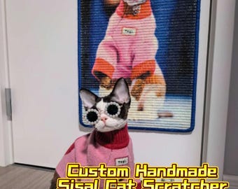 Custom Pet Portrait Sisal Cat Scratcher – Handmade Cat Wall Art Mat