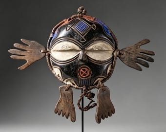 Vintage 20th Century African Teke Tribe Ceremonial Wooden Mask, Congo Tribal Art