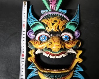 Vintage Korean Carved Wooden Mask, Hand-Painted Folk Art