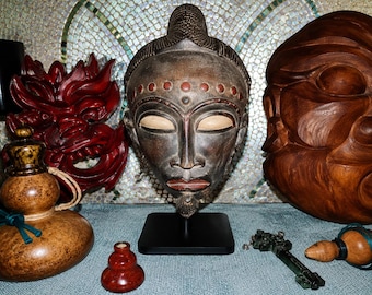 Vintage African Baule Mask on Stand | Tribal Wood Carving Art