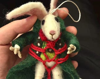 Handmade Shibari Needle Wool Felted Rabbit - Kink Felt Art, Alternative Home Decor, Gift for Girls