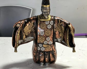 Vintage Japanese Noh Okina Metal Figurine, Showa Period Mixed Metal Statue