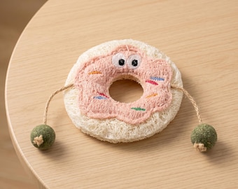 Natürliches Luffa Katzenspielzeug Donut, Katzenminze Kauspielzeug zur Zahnreinigung, Beißendes Kätzchen Spielzeug, Kickseilspielzeug, Langeweile & Angstlinderung