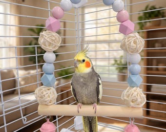 Vogelkäfig Schaukel Dekor & Kauspielzeug | Niedliche hängende Sitzstange für Papagei Wellensittich Nymphensittich Lovebird, Haustier Vogel Geschenk