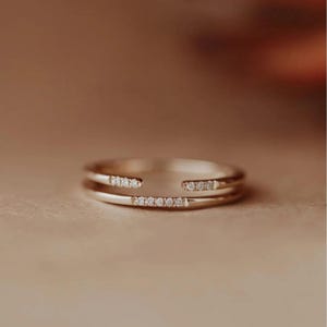 Minimalist Open Moissanite Diamond Ring, Rose Gold Double Band Ring, Dainty Stackable Diamond Ring, Stackable Matching Band for Bridal