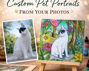Hand-Painted Alcohol Ink Tile Custom Pet Portrait from Photo Dog or Cat Gift