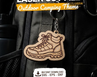 Camping Hiking Boot Keychain SVG Laser Cut File | Outdoor Adventure Keychain Template