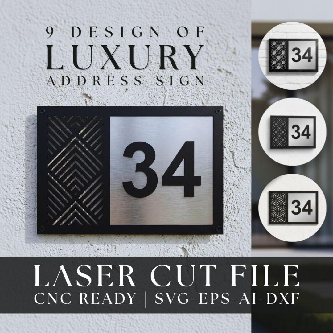 Address Sign Dxf Files Luxury Address Sign Laser Cut File Bundle | Modern Geometric CNC Plaque ...