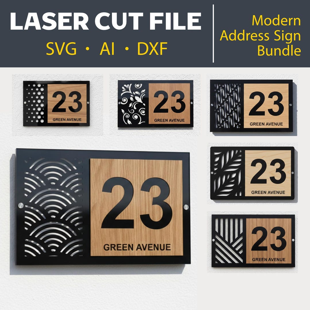 Modern Address Sign SVG Bundle – Laser Cut House Number Plaque Files ...