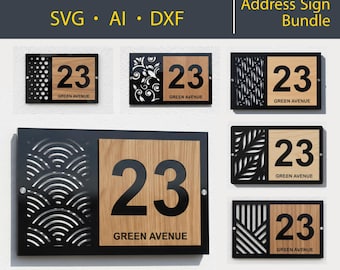 Modern Address Sign SVG Bundle – Laser Cut House Number Plaque Files (DXF, AI)
