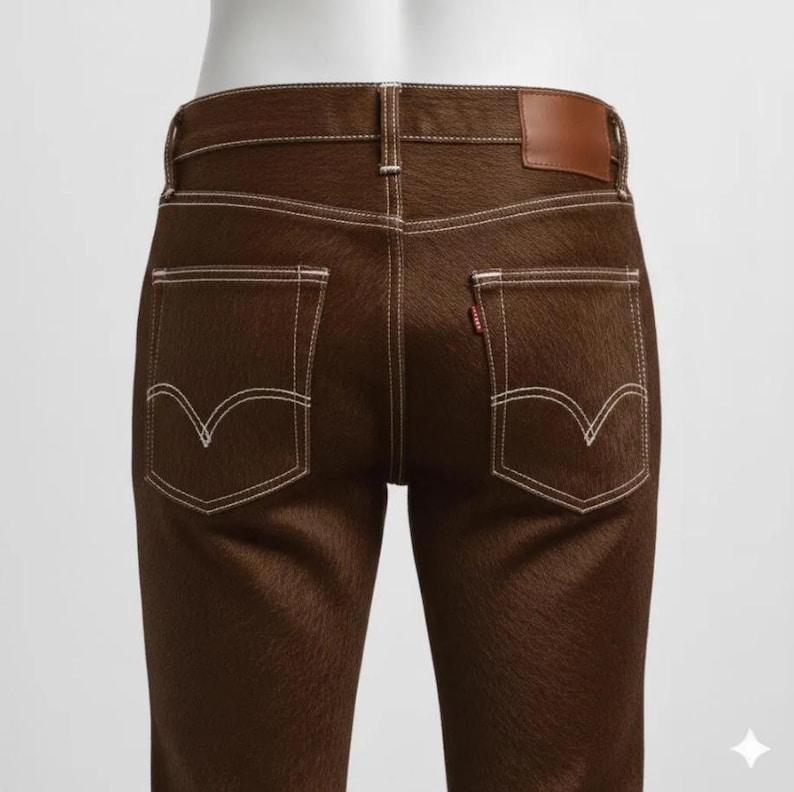 Hair-On Cowhide Leather Pants | White Stitching Western Jeans image 3