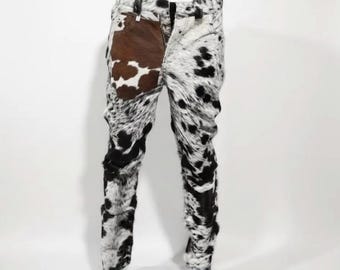 Cowhide Leather Western Pants, Cowboy Rodeo Outfit