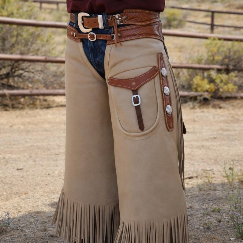 Native Chaps Handmade Cowboy Leather Chaps Native American Cowhide Brown Chaps ...