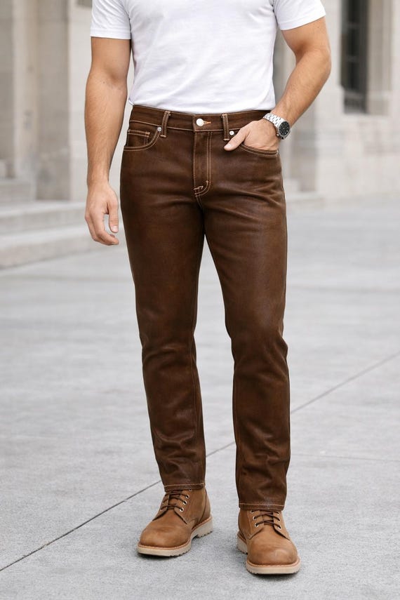 Hair-On Cowhide Leather Pants | White Stitching Western Jeans