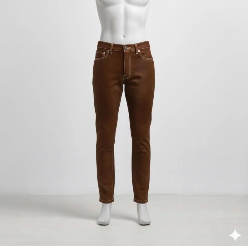 Hair-On Cowhide Leather Pants | White Stitching Western Jeans image 2