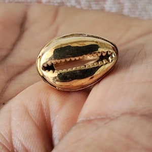 Anillo de latón macizo con concha de cauri, joyería llamativa de estilo bohemio costero.