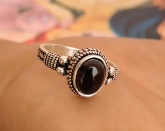 Black Onyx Ring, 925 Sterling Silver Rings, Minimalist Handmade Statement Ring, Boho Jewelry,