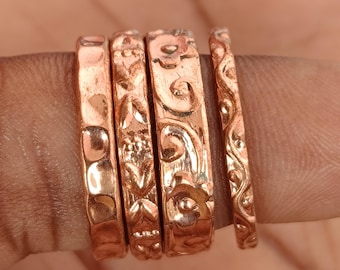 Hammered Copper Stacking Rings, Textured Boho Band Set, Minimalist Everyday Jewelry, Gift For Her