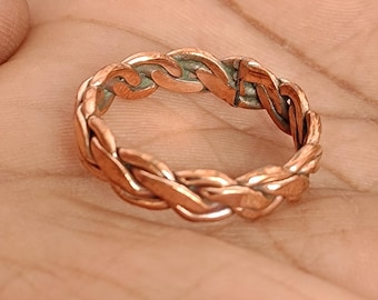 Braided Copper Ring, Woven Band Minimalist Stackable Handmade Copper Jewelry, Rustic Boho Rings
