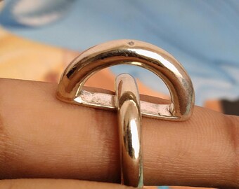 925 Sterling Silver Modern Circle Ring, Minimalist Handmade Statement Ring, Contemporary Open Design Jewelry,