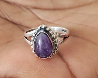 Natural Amethyst 925 Sterling Silver Ring,  Statement Ring, Boho Artisan Jewelry