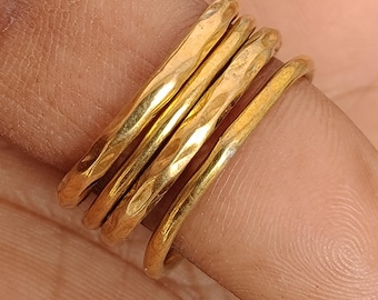 Hammered Brass Ring, Minimalist Band Thin Stacking Handmade Textured Brass Rings,