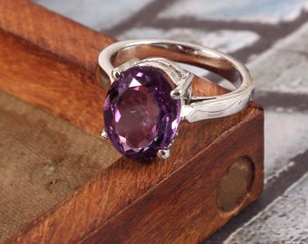 Natural Amethyst Ring, Solitaire Ring,925 Sterling Silver Ring, Wedding Anniversary Ring, Stackable Ring, Engagement Ring, Promise Ring,