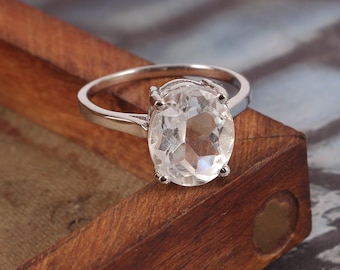 Natural Rock Crystal Quartz Ring,925 Sterling Silver Ring, Statement Ring, Engagement Ring, Promise Ring, Gift For Women Ring, wedding Ring