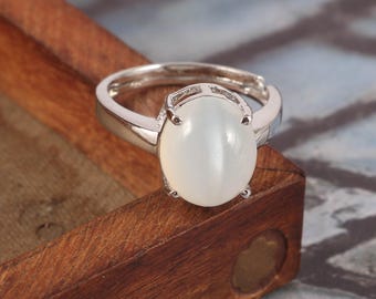 Anillo de piedra lunar blanca natural, anillo de plata de ley 925, regalo para mujer, anillo solitario, anillo llamativo, anillo de compromiso, anillo de promesa,