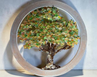 Handmade Tree of Life Glass Wall Art – Nature Inspired Decor – Green & Gold