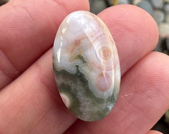 AAA Ocean Jasper Cabochon. Natural Jasper. Orbicular jasper. Green Peach White. Oval shaped stones.