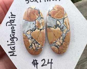 2 Stones. Maligano Jasper Pair. Stone Set. Matching Pairs. Super Saver Set. Maligano Jasper Cabochons. Long Oval Shaped Stones. Cabochon