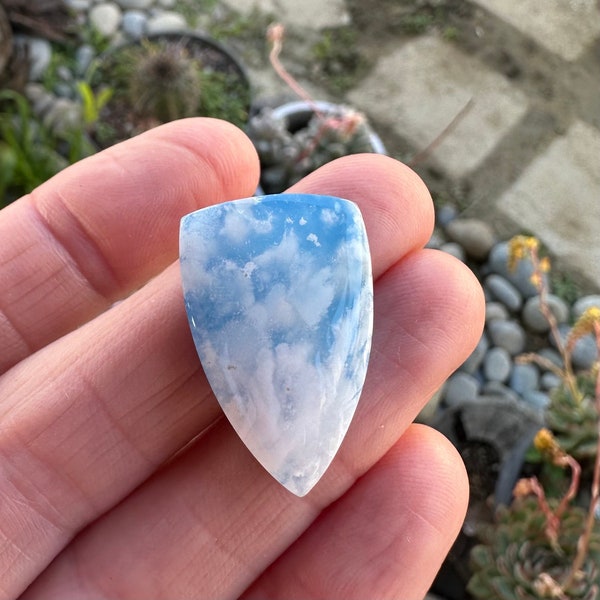 Plume Agate doublet Cabochon. Dendritic stone. Plume stones. Blue Agates. Clouds. Teardrop Shaped Cabochon.