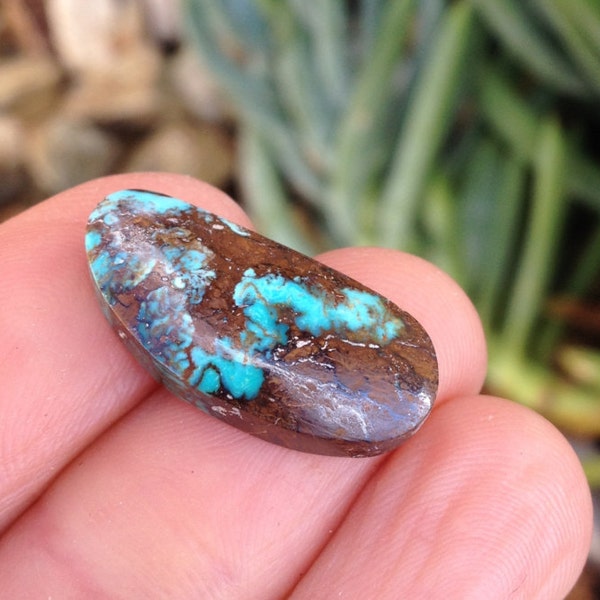 Turquoise Cabochon. Freeform. Hand cut stone. Pear shaped stone. Blue and Brown turquoise. Mystery. Tear drop
