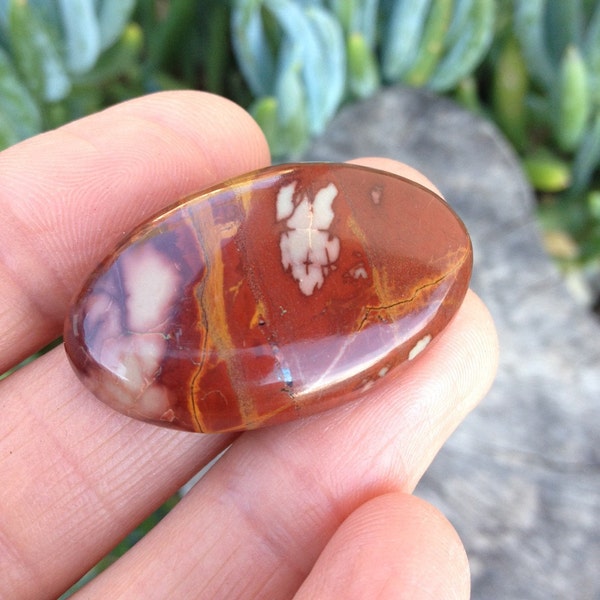 DESTASH. Oval Noreena Jasper cabochon. Red, Pink, white yellow stone. Oval. Round Patterned.