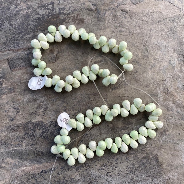 2 BEAD STRANDS. Jewelry Supplies. Lemon Chrysoprase strands. Teardrop Faceted Briolette Shaped. Faceted Bead. Green Yellow Colored Beads.