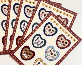 Adesivos de Corações com Palhaços de Circo Vintage | Materiais para Planejamento e Diário com Tema de Carnaval