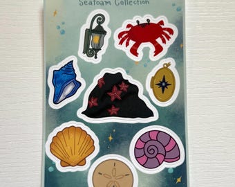 Cartela de adesivos da Coleção Espuma do Mar | Adesivos para Diário de Maré Oceânica (10 x 15 cm)