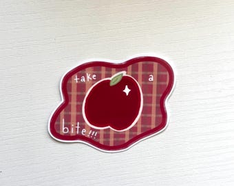 Apple Sticker “Take a Bite!” | Cute Apple Vinyl Sticker | Whimsical Fruit Sticker | Cottagecore Laptop Sticker | Original Bug Hours Art