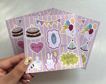Cartela de adesivos de aniversário da Miffy | Adesivos personalizados do zodíaco e do mês de nascimento | Adesivos fofos para diário (12,7 cm x 12,7 cm)